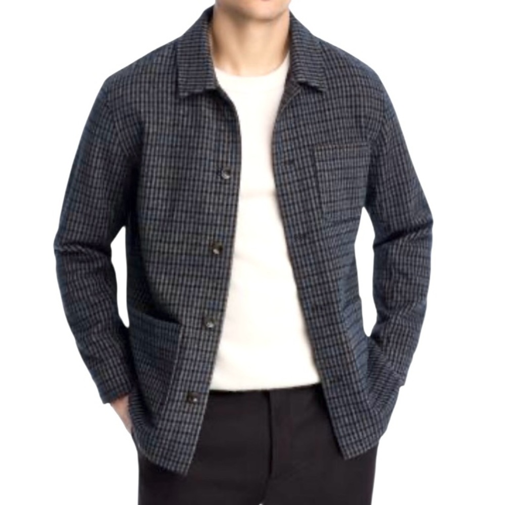J. Crew Men's Blue and Black Checked Wool-Blend Jacket